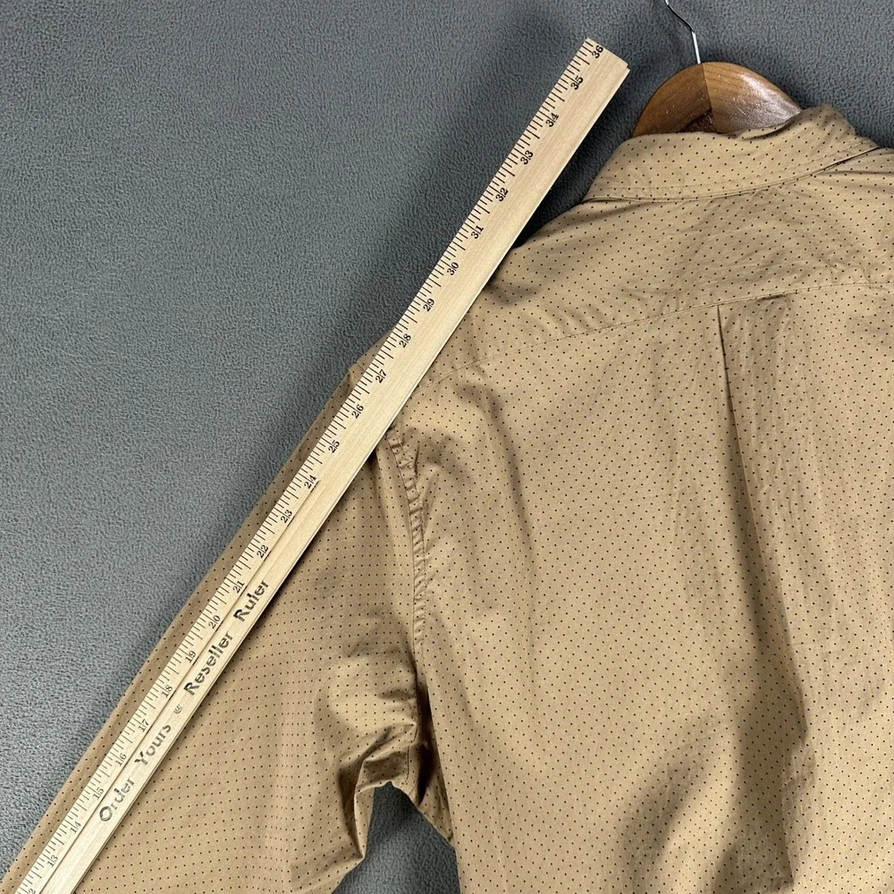 J Crew Shirt Mens Large Taupe Brown Cotton Geometric Dot Minimalist Office New